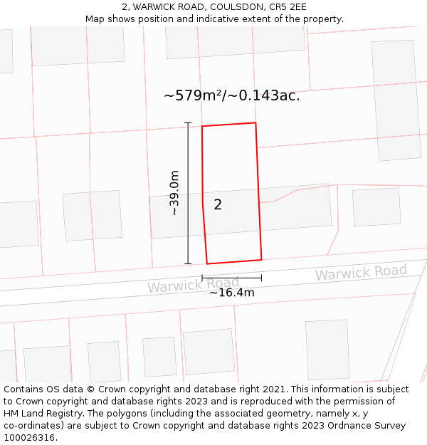 2, WARWICK ROAD, COULSDON, CR5 2EE: Plot and title map