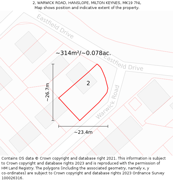 2, WARWICK ROAD, HANSLOPE, MILTON KEYNES, MK19 7NL: Plot and title map