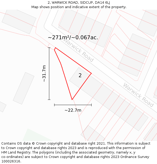 2, WARWICK ROAD, SIDCUP, DA14 6LJ: Plot and title map