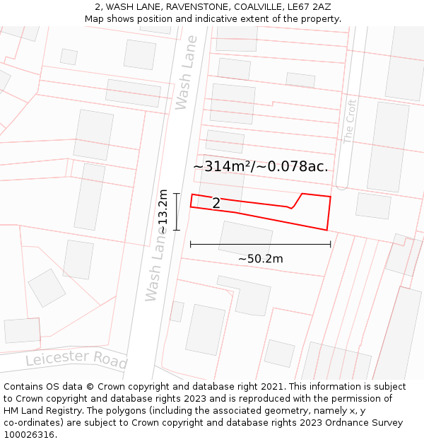 2, WASH LANE, RAVENSTONE, COALVILLE, LE67 2AZ: Plot and title map