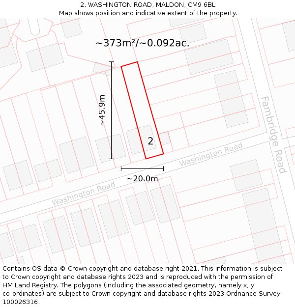 2, WASHINGTON ROAD, MALDON, CM9 6BL: Plot and title map