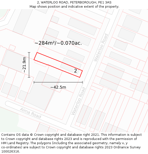 2, WATERLOO ROAD, PETERBOROUGH, PE1 3AS: Plot and title map