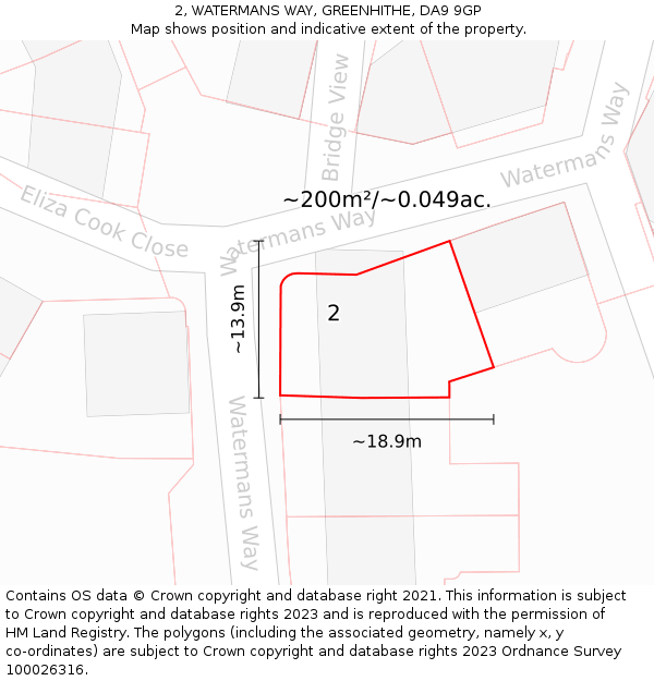 2, WATERMANS WAY, GREENHITHE, DA9 9GP: Plot and title map
