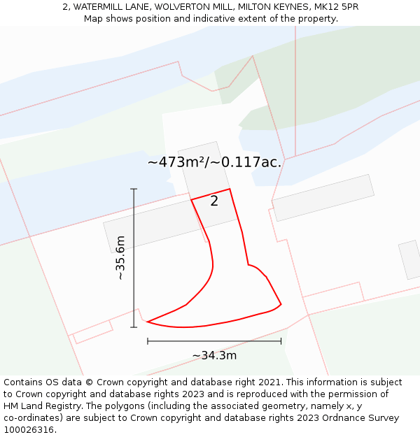 2, WATERMILL LANE, WOLVERTON MILL, MILTON KEYNES, MK12 5PR: Plot and title map