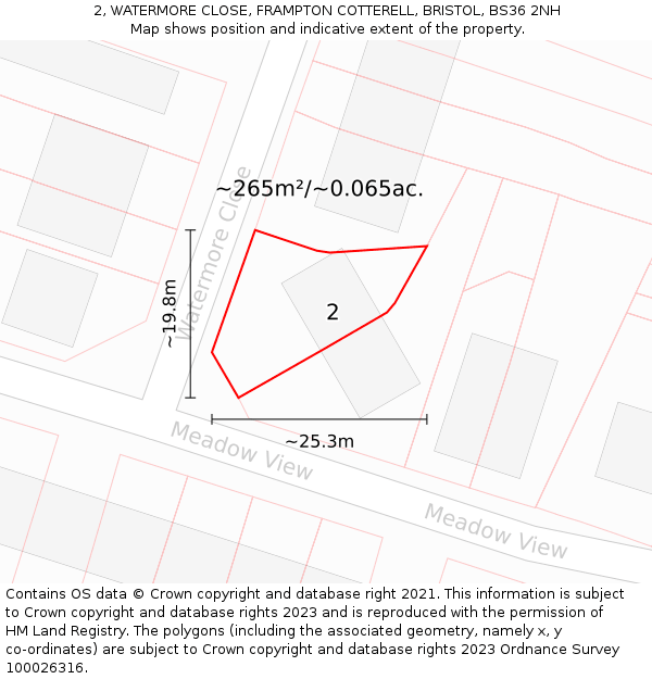 2, WATERMORE CLOSE, FRAMPTON COTTERELL, BRISTOL, BS36 2NH: Plot and title map