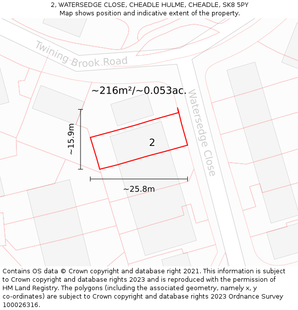 2, WATERSEDGE CLOSE, CHEADLE HULME, CHEADLE, SK8 5PY: Plot and title map