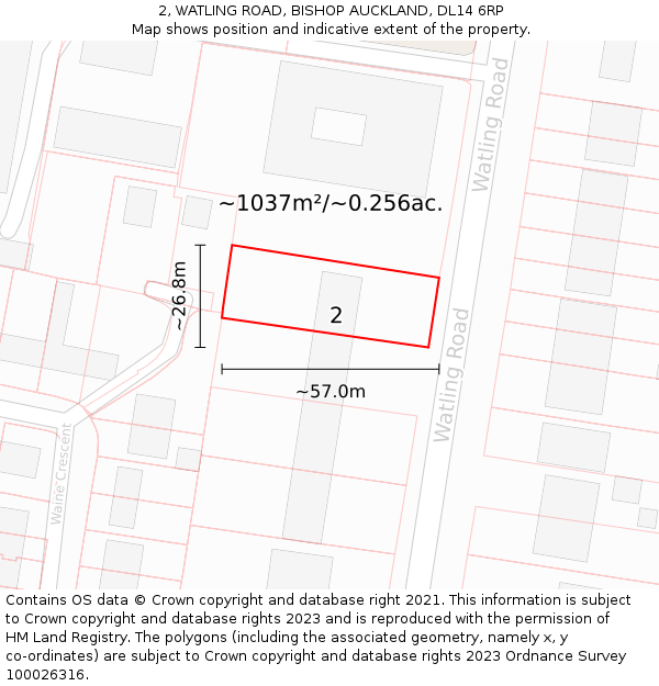 2, WATLING ROAD, BISHOP AUCKLAND, DL14 6RP: Plot and title map