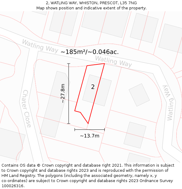 2, WATLING WAY, WHISTON, PRESCOT, L35 7NG: Plot and title map