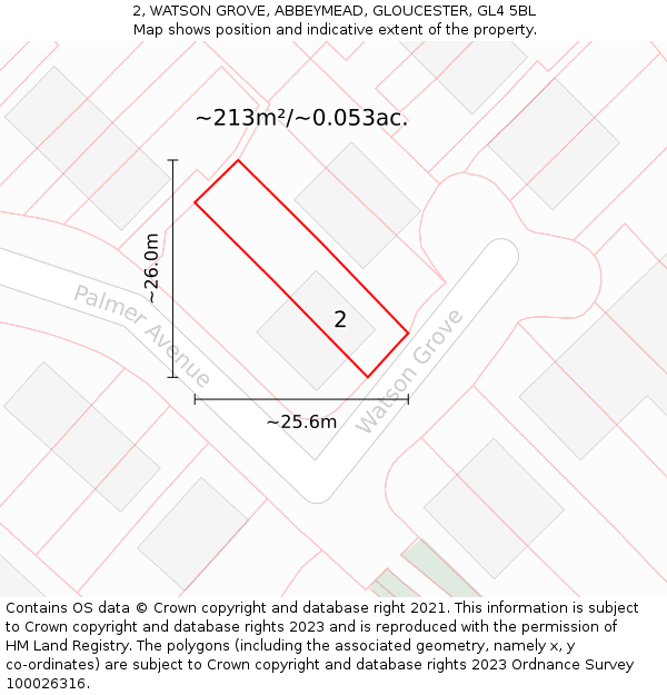 2, WATSON GROVE, ABBEYMEAD, GLOUCESTER, GL4 5BL: Plot and title map
