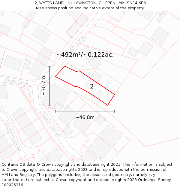 2, WATTS LANE, HULLAVINGTON, CHIPPENHAM, SN14 6EA: Plot and title map