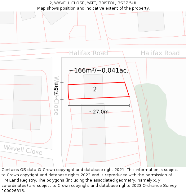 2, WAVELL CLOSE, YATE, BRISTOL, BS37 5UL: Plot and title map
