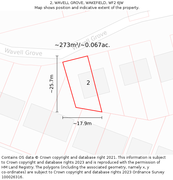 2, WAVELL GROVE, WAKEFIELD, WF2 6JW: Plot and title map