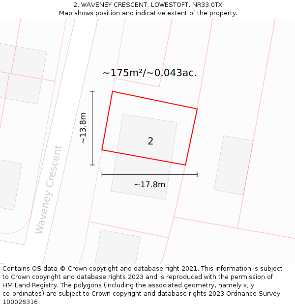 2, WAVENEY CRESCENT, LOWESTOFT, NR33 0TX: Plot and title map