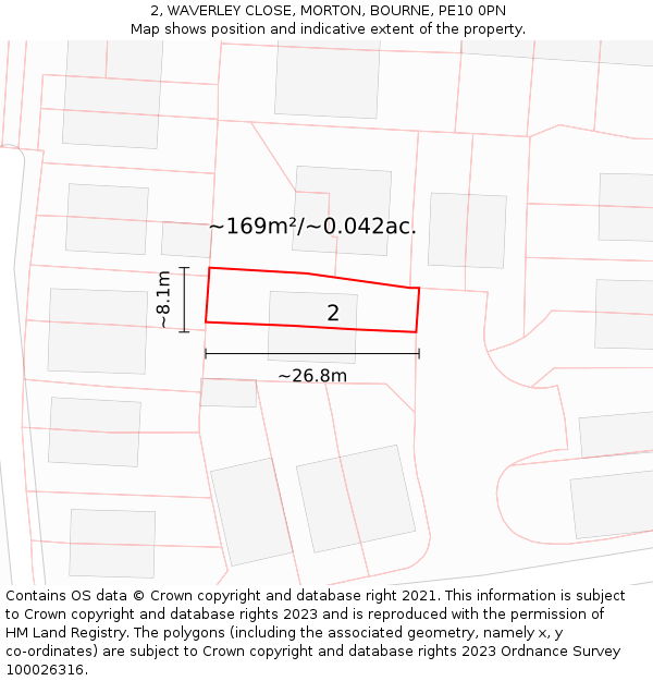 2, WAVERLEY CLOSE, MORTON, BOURNE, PE10 0PN: Plot and title map