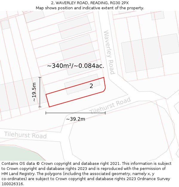 2, WAVERLEY ROAD, READING, RG30 2PX: Plot and title map