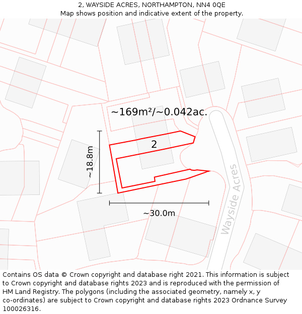 2, WAYSIDE ACRES, NORTHAMPTON, NN4 0QE: Plot and title map