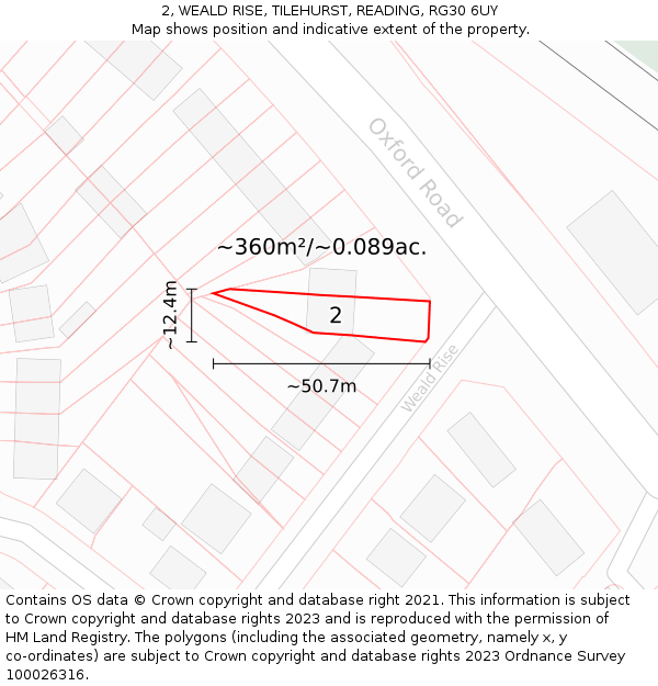 2, WEALD RISE, TILEHURST, READING, RG30 6UY: Plot and title map