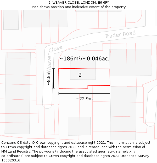 2, WEAVER CLOSE, LONDON, E6 6FY: Plot and title map
