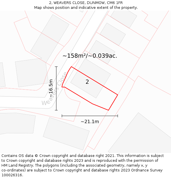 2, WEAVERS CLOSE, DUNMOW, CM6 1FR: Plot and title map