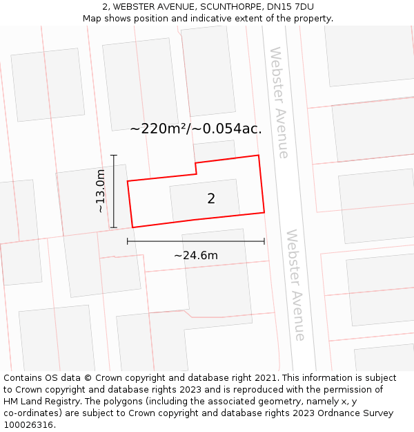 2, WEBSTER AVENUE, SCUNTHORPE, DN15 7DU: Plot and title map
