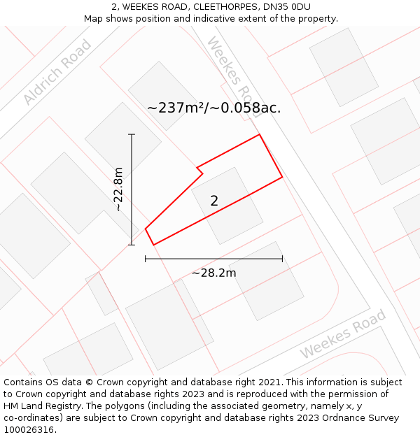2, WEEKES ROAD, CLEETHORPES, DN35 0DU: Plot and title map