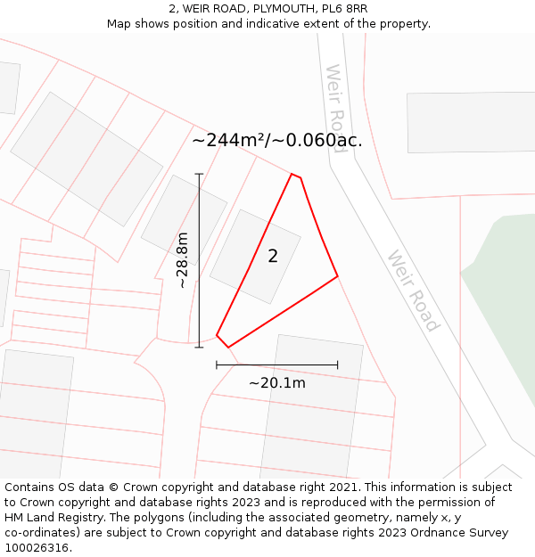 2, WEIR ROAD, PLYMOUTH, PL6 8RR: Plot and title map