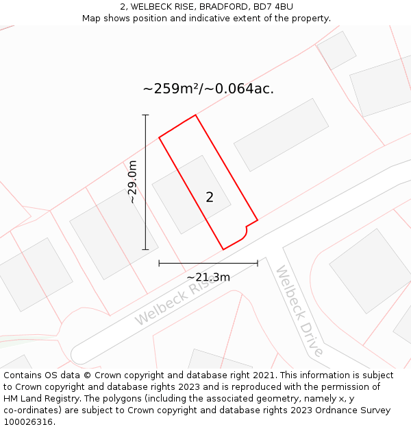 2, WELBECK RISE, BRADFORD, BD7 4BU: Plot and title map