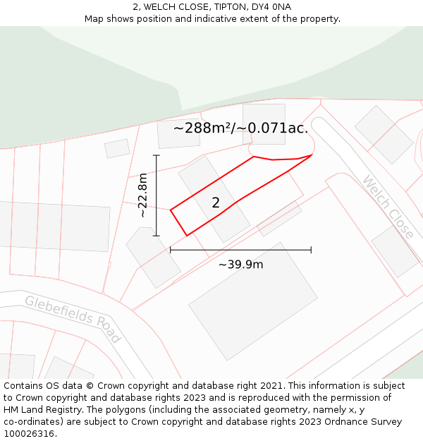 2, WELCH CLOSE, TIPTON, DY4 0NA: Plot and title map