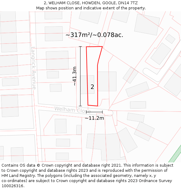 2, WELHAM CLOSE, HOWDEN, GOOLE, DN14 7TZ: Plot and title map
