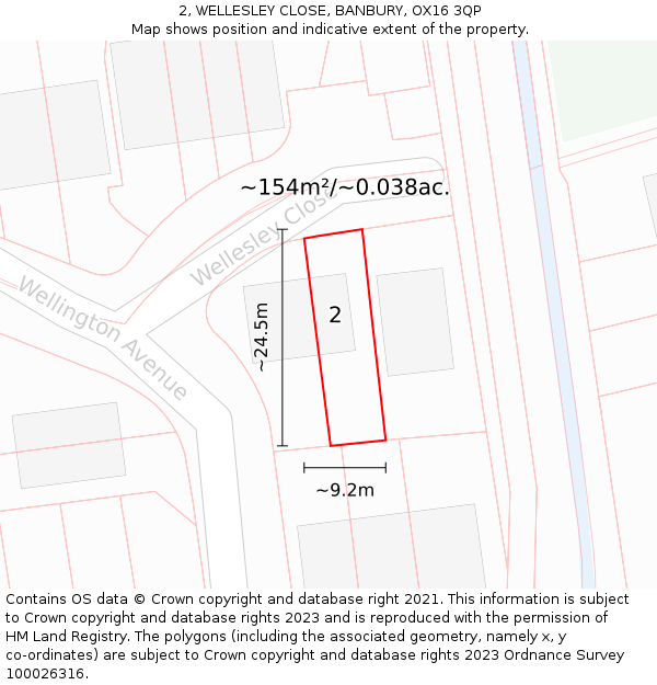 2, WELLESLEY CLOSE, BANBURY, OX16 3QP: Plot and title map