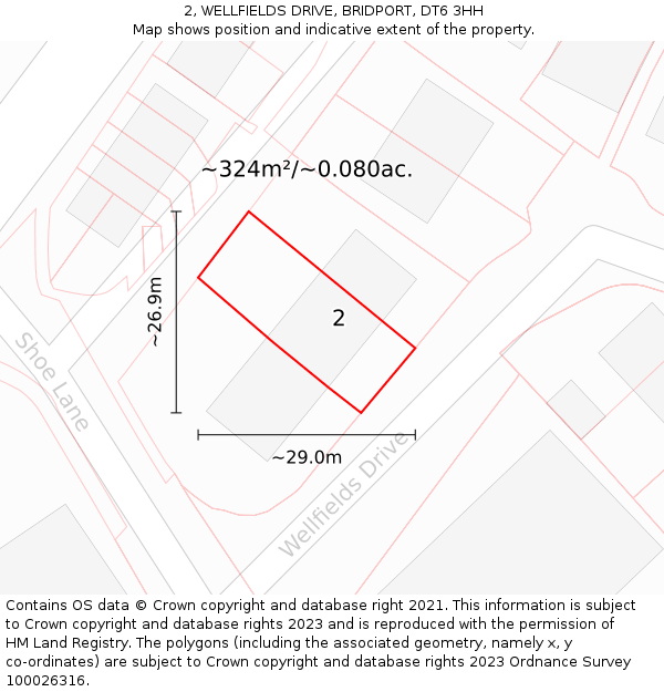 2, WELLFIELDS DRIVE, BRIDPORT, DT6 3HH: Plot and title map