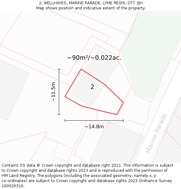 2, WELLHAYES, MARINE PARADE, LYME REGIS, DT7 3JH: Plot and title map