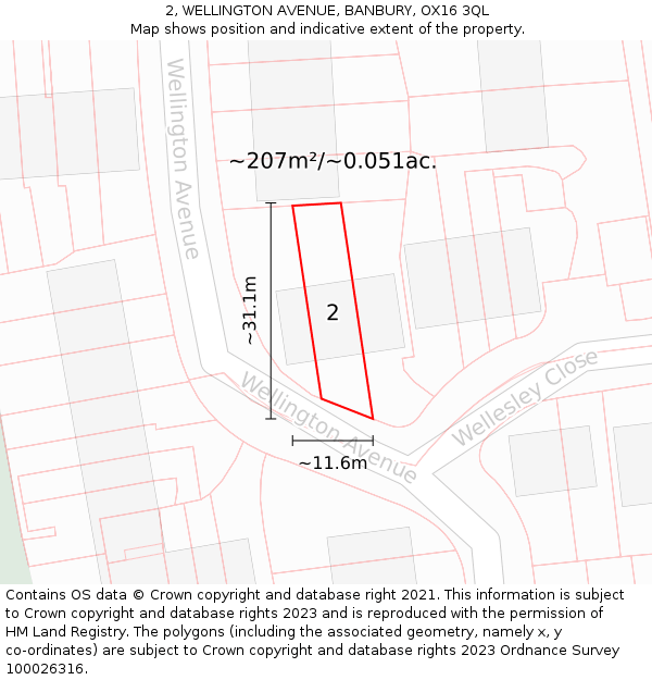 2, WELLINGTON AVENUE, BANBURY, OX16 3QL: Plot and title map