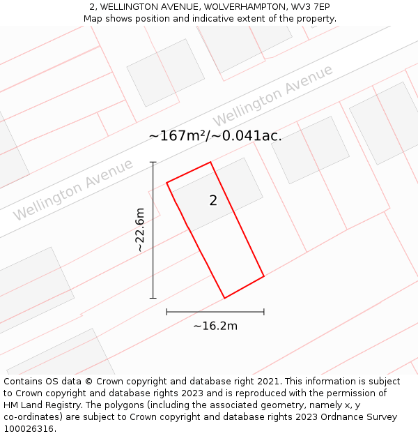 2, WELLINGTON AVENUE, WOLVERHAMPTON, WV3 7EP: Plot and title map