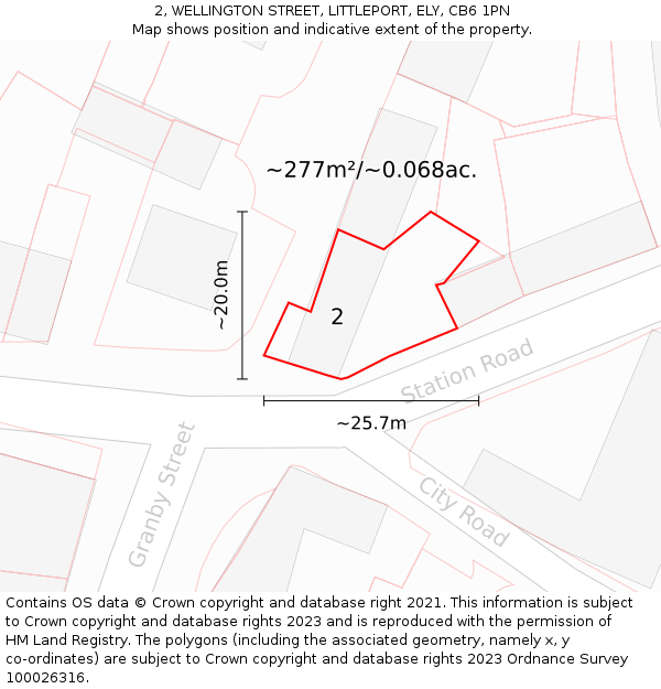 2, WELLINGTON STREET, LITTLEPORT, ELY, CB6 1PN: Plot and title map
