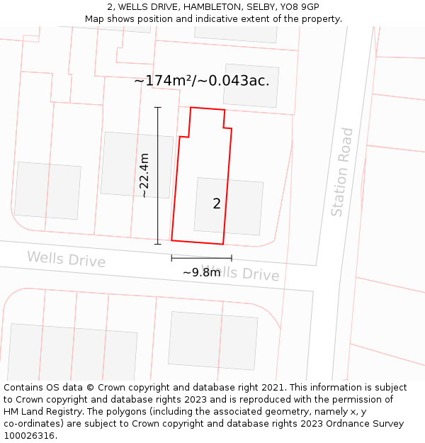 2, WELLS DRIVE, HAMBLETON, SELBY, YO8 9GP: Plot and title map