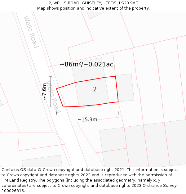 2, WELLS ROAD, GUISELEY, LEEDS, LS20 9AE: Plot and title map