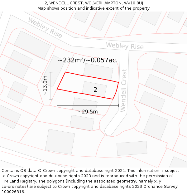 2, WENDELL CREST, WOLVERHAMPTON, WV10 8UJ: Plot and title map