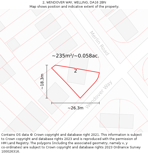 2, WENDOVER WAY, WELLING, DA16 2BN: Plot and title map