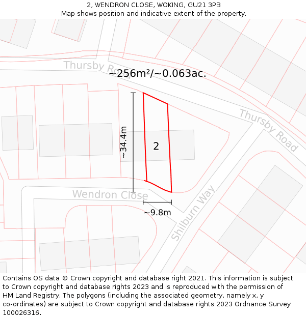 2, WENDRON CLOSE, WOKING, GU21 3PB: Plot and title map