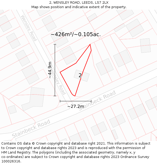 2, WENSLEY ROAD, LEEDS, LS7 2LX: Plot and title map