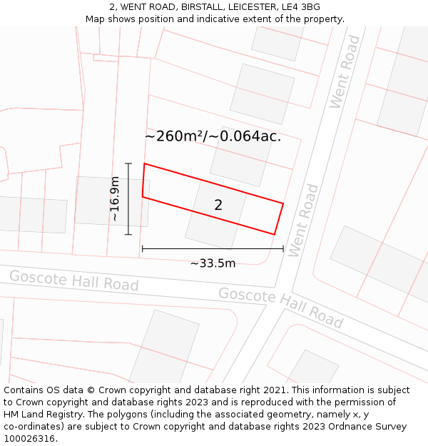 2, WENT ROAD, BIRSTALL, LEICESTER, LE4 3BG: Plot and title map