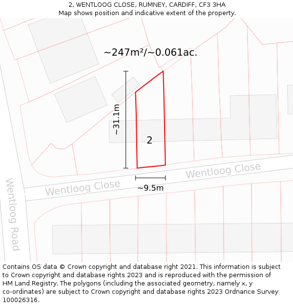 2, WENTLOOG CLOSE, RUMNEY, CARDIFF, CF3 3HA: Plot and title map