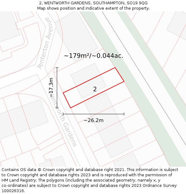 2, WENTWORTH GARDENS, SOUTHAMPTON, SO19 9QG: Plot and title map