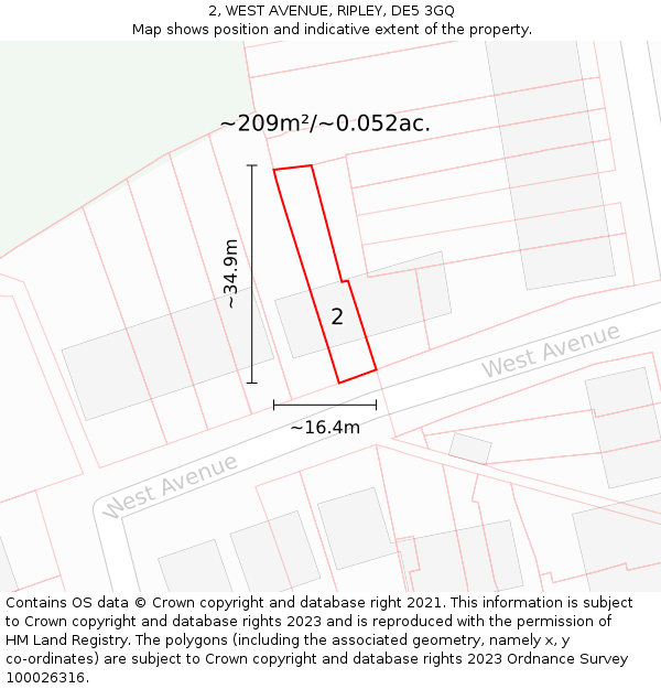 2, WEST AVENUE, RIPLEY, DE5 3GQ: Plot and title map