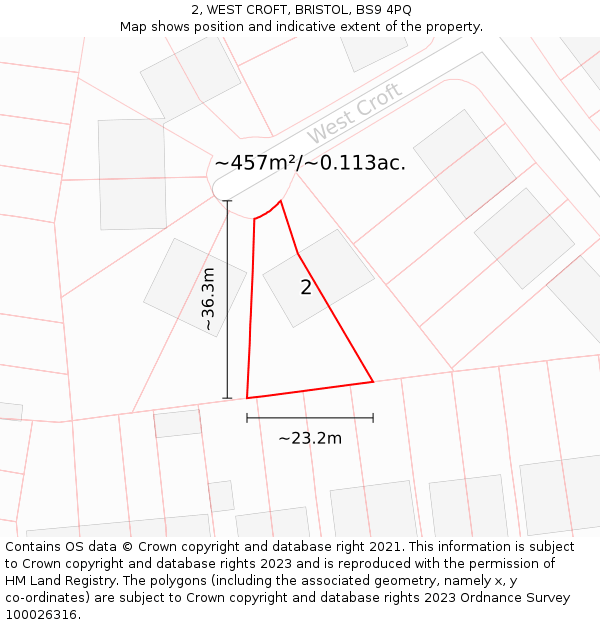 2, WEST CROFT, BRISTOL, BS9 4PQ: Plot and title map