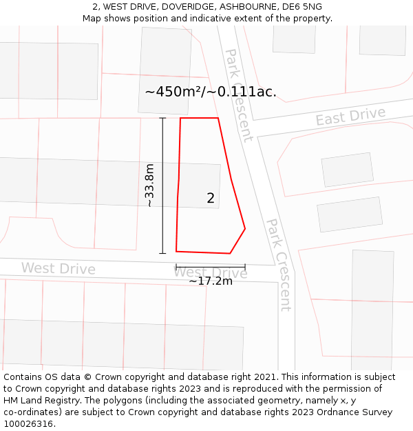 2, WEST DRIVE, DOVERIDGE, ASHBOURNE, DE6 5NG: Plot and title map