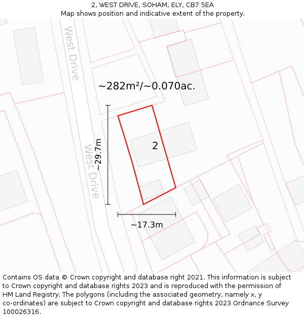 2, WEST DRIVE, SOHAM, ELY, CB7 5EA: Plot and title map