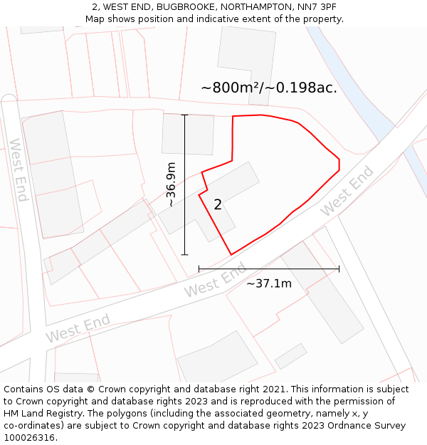 2, WEST END, BUGBROOKE, NORTHAMPTON, NN7 3PF: Plot and title map