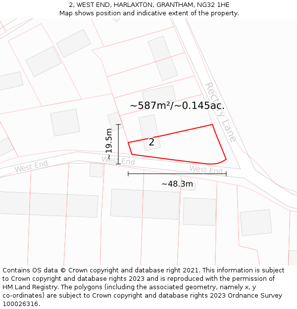 2, WEST END, HARLAXTON, GRANTHAM, NG32 1HE: Plot and title map